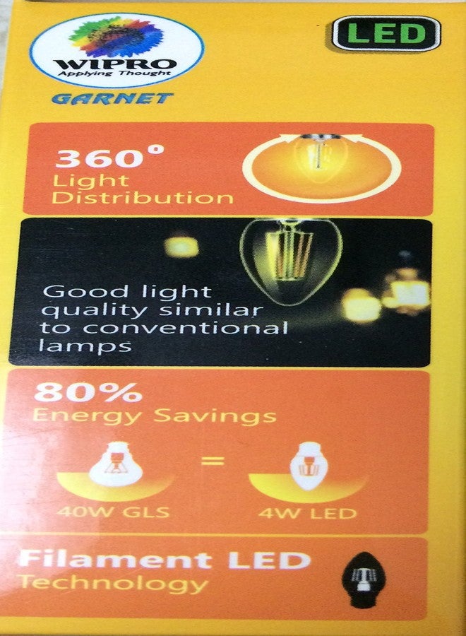 Wipro Garnet 4 W E27 Base Candle Filament Bulb | Warm White (2700K) | Pack of 10 | Clear Optics for Sparkling Effect | LED Filament Bulb for Home, Office, chandellior, Decorative lamp Shade - Image 3